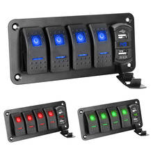 Interruptor rocker 4 gang para carro marinho, voltímetro digital led + adesivo porta usb dupla à prova d'água 12v/24v 2024 - compre barato