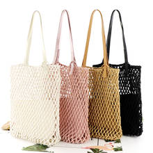 Woman Fashion Popular Woven Bag Mesh Rope Weaving Tie Buckle Reticulate Skeleton Hollow Straw Bag Net Boho Shoulder Bag 2024 - buy cheap