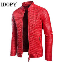 Idopy Motorcycle Faux Leather Jacket Men's PU Biker Casual Outerwear Black Red Coat 2024 - buy cheap