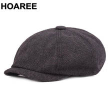 HOAREE Men's Newsboy Caps Cotton Vintage Herringbone Beret Hat Spring Gray Tweed Striped British Style Octagonal Driver Cap 2024 - buy cheap