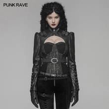 PUNK RAVE-abrigo corto de manga de burbuja para mujer, chaqueta negra con hebillas de cintura ajustables, estilo Steampunk, con personalidad para fiesta 2024 - compra barato
