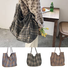2021 Female Woolen Plaid Canvas Bags Women Large Capacity Tote Handbag Ladies Casual Big Shoulder Bag 2024 - buy cheap