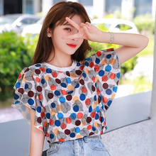 Blusa informal de Chifón con manga corta para primavera y verano, Camisa estampada con cuello redondo para mujer, con volantes, SP1342 2024 - compra barato