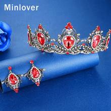 Minlover casamento coroa real tiara nupcial rainha diadema com brincos de gota pageant bandana princesa ornamento de cabelo jóias hg194 2024 - compre barato