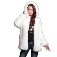 Ukraine Women Long Faux Fur Coat Long Sleeves Size XL XXL White Hooded Loose Solid Color Warm Long Coat Elegant Femme 2024 - buy cheap
