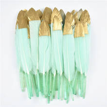 Plumas de pato verde menta bañadas en oro, plumas de ganso para manualidades, 10-15CM/4-6 ", decoración de plumas naturales, accesorios para manualidades 2024 - compra barato