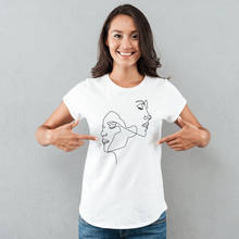 Camiseta de dibujo de caras de una línea para mujer, Top de arte gráfico divertido, camiseta Unisex de manga corta de verano, ropa de obra minimalista 2024 - compra barato