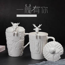 Caneca de café de rena e flocos de nece 320ml, caneca engraçada com cerâmica, para café taza, presente bonito de natal 2024 - compre barato