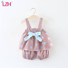 LZH 2021, летняя детская одежда, комплекты на лямках с бантом для девочек, модные костюмы в горошек из 2 предметов для новорожденных, милая детская одежда 2024 - купить недорого