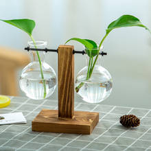 Simple Hydroponic Plant Vases Vintage Flower Pot Transparent Vase Wooden Frame Glass Tabletop Plants Home Bonsai Decor 2024 - buy cheap