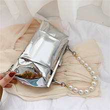 Дизайнерские женские сумки через плечо с жемчужной цепочкой, маленькие Серебристые дамские сумочки и клатчи на застежке, Женский тоут на плечо с клапаном 2024 - купить недорого