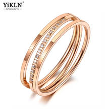 Yikln moda titânio aço inoxidável mosaico strass geometria anéis rosa ouro cz cristal anel de casamento para mulher yr20032 2024 - compre barato