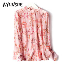Real Silk Shirts Women 100% Real Silk Women Blouse Spring Autumn  Korean Kwaii Pink Floral Print Women Blouses SY2837 YY2830 2024 - buy cheap