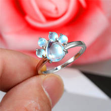 Cute Female Small Dog Cat Paw Ring 925 Sterling Silver Moonstone Wedding Ring Promise Love Heart Engagement Rings For Women 2024 - buy cheap