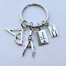 1PCS New Studant Keyring Ruler Pencil Compass Charms Key Ring Gift Silver Ruler Drawing Letter A-Z  Pendant Key Chain 2024 - buy cheap
