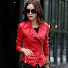 Plus size M-5xl Faux Pu Leather Jacket Women Red Black Autumn Outerwear Pockets Zipper Office Lady Coat Slim Lady Biker Jackets 2024 - buy cheap