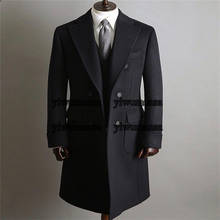 Black Winter Jacket Men Double Breasted Overcoat Tweed Wollen Trench Blazer Formal Business Smoking Long Coat Abrigo Hombre 2022 2024 - buy cheap