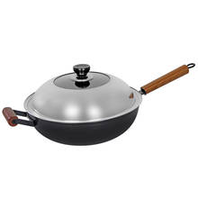 Traditional cooker pot without coating flat bottom non stick cooker frying pan wok wood handle stainless steel lid cover 2024 - buy cheap