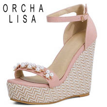 ORCHA LISA 2021 Summer Sexy Platform Shoes Wedges Sandals Beading Sweet Solid Open Toe Cover Heel Ankle Buckle Strap Size 30-48 2024 - buy cheap