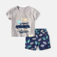 Брендовые хлопковые комплекты для малышей, Спортивная футболка для отдыха для мальчиков + шорты, комплекты, одежда для малышей, одежда для маленьких мальчиков 2024 - купить недорого