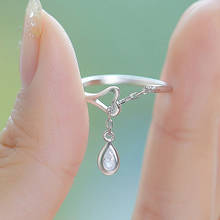 Mulher moda gotas de água anéis simples para mulher abertura ajustável bonito em forma de coração anel de cristal bague femme 2024 - compre barato