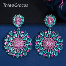 ThreeGraces Summer Rose Red and Blue Cubic Zirconia Big Round Flower Earring Aesthetic Ladies Engagement Party  Jewelry ER426 2024 - buy cheap