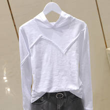 Camiseta feminina de algodão com capuz, para mulheres, camisetas largas, de manga comprida, casual e de alta qualidade, verão de 2020 2024 - compre barato
