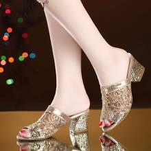 Woman Summer Sandals Gold Open Toe Sandal Lace Dress Shoes Womens High Heels Sandals Square Heeled Pumps Ladies Shoes 2024 - buy cheap