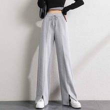 Women Spring Elastic High Waist Casual Split Straight Wide Leg Long Pants Female Plus Size Loose Solid Trousers Sports Pants 2024 - buy cheap