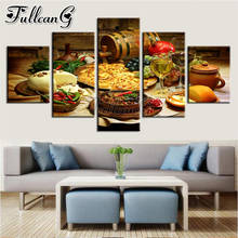 FULLCANG-pintura de diamante artesanal para restaurante y cocina, Cuadrado y Redondo bordado de mosaico completo, decoración para el hogar, 5 piezas, FC2475 2024 - compra barato