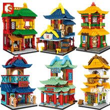 SEMBO MOC City Street View Architecture Chinese Tradition Tavern Smithy Tea Fabrics Shop Building Blocks Model Toy Birthday Gift 2024 - buy cheap