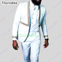 Thorndike Suit Men 2 Pieces Tailored Groom Wedding Tuxedos Slim Fit Formal Suit White Yellow Jacquard Blazer Pants Costume Homme 2024 - buy cheap