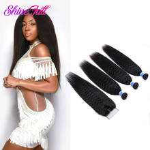 ShineFull Kinky Straight Brazilian Hair Weave With Closure Human Hair 3 Bundles With Closure Non-Remy Coarse Yaki Free Shipping 2024 - buy cheap