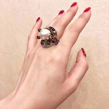 Brand design flower pearl ring for women vintage style copper jewelry retro finger rings luxury brand fashion jewelry 2024 - buy cheap