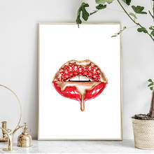 Póster de moda con labios rojos en lienzo de diamante, pintura nórdica de pared, impresión artística, imagen moderna para sala de estar en la pared, decoración del hogar 2024 - compra barato