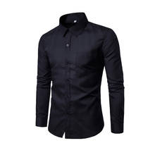 Men Long Sleeve Shirt Cotton Solid Business Slim Fit Stand Down Collar Autumn Shirts Tops SSA-19ING 2024 - buy cheap