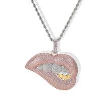 Bling Pink Lip Pendant Full Cubic Zirconia Necklace With Tennis Chain Hip Hop Fashion Jewelry For Men Women Gift 2024 - buy cheap