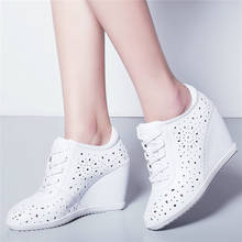 Sandália feminina de salto alto, sapato plataforma arredondada, respirável, de couro genuíno, para mulheres 2024 - compre barato
