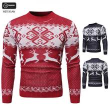 MITEKSAN, новинка, Рождественский мужской свитер, вязаная одежда с принтом оленя, уличный трикотаж, мужской модный теплый свитер с круглым вырезом 2024 - купить недорого
