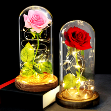 Artificial Flowers Beauty And The Beast Rose In Glass Dome Night Light Christmas  Home Wedding Decoration Valentine's Day Gift 2024 - купить недорого