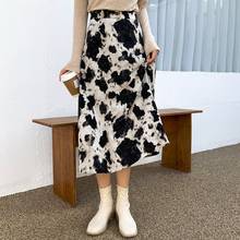 Cow Pattern High Waist Skirt Women Print A-line Loose Skirts Ladies Spring New Vintage Patchwork Skirt Lady 2024 - buy cheap