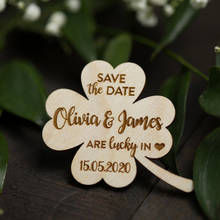 50pcs Personalized Wooden Lucky Clover Save the Date Magnet Tags, Rustic Bridal Shower wedding Favor tags, Custom text Wood Tags 2024 - купить недорого