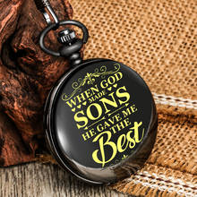 Chic Yellow Text The Best Sons High Quality Black Men Pocket Watch Arabic Numerals Quartz Dial Pendant Thick Chain Gifts For Son 2024 - buy cheap