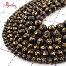 Contas de pedra mantra esculpidas naturais, ágata tibetana preta folgada 6/8/10mm para colar pulseira bracelete faça você mesmo cordão de 15" 2024 - compre barato