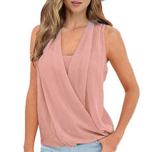 Verão chiffon blusa feminina tops solto sem mangas camisas vadim casual sólidos chiffon blusas femininas colete feminino ropa mujer 2024 - compre barato