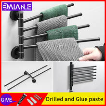 rotating towel bar with hook black bathroom wall mounted double towel rack glue paste toilet stainless steel towel ring holder 2024 - buy cheap