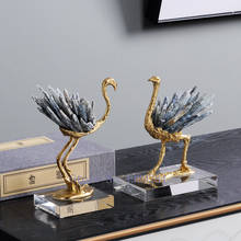 Criatividade moderna simulação de metal animal pássaro guindaste estilo chinês cobre ouro cristal artesanato artesanal moderna decoração para casa 2024 - compre barato