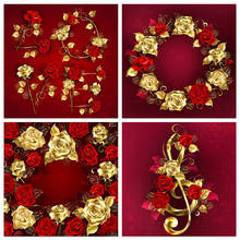 Huacan 5d faça você mesmo pintura diamante flores douradas e vermelhas strass completo quadrado/redondo bordado mosaico decoração para casa 2024 - compre barato
