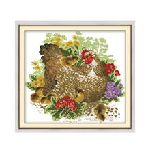 Chicken mother and chick cross stitch kit aida 14ct 11ct count printed canvas stitches embroidery DIY handmade needlework 2024 - buy cheap