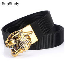 SupSindy Man's Nylon Belt Luxury Gold Tiger Metal Automatic Buckle Canvas Belts for Men Fashion Jeans Waistband Black Male Strap 2024 - buy cheap